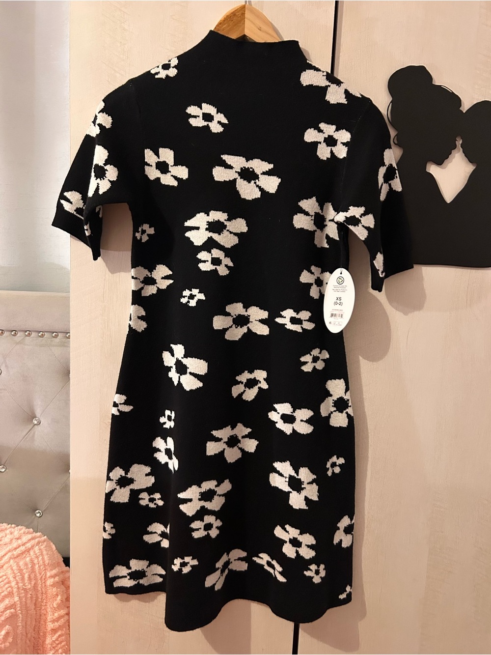 Black & White Floral Knit Mini Dress